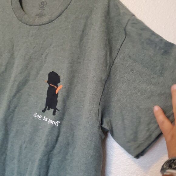 Dog is Good T-Shirt Mens Size M Medium Green "Never Camp Alone" 100% Cotton - Picture 5 of 16
